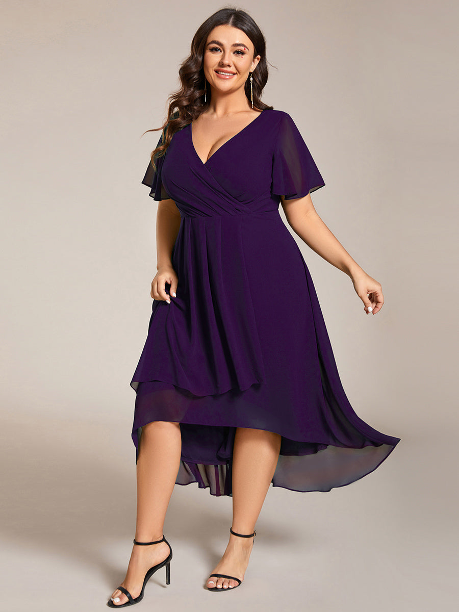 Funkelndes Abendkleid in A-Linie mit Empire-Taille und langen ?rmeln #farbe_Dunkelviolett