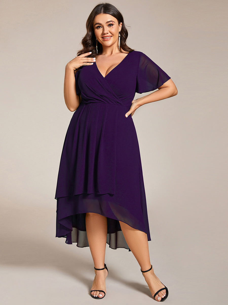 Funkelndes Abendkleid in A-Linie mit Empire-Taille und langen ?rmeln #farbe_Dunkelviolett
