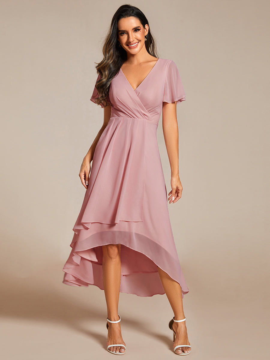 Funkelndes Abendkleid in A-Linie mit Empire-Taille und langen ?rmeln #farbe_Altrosa