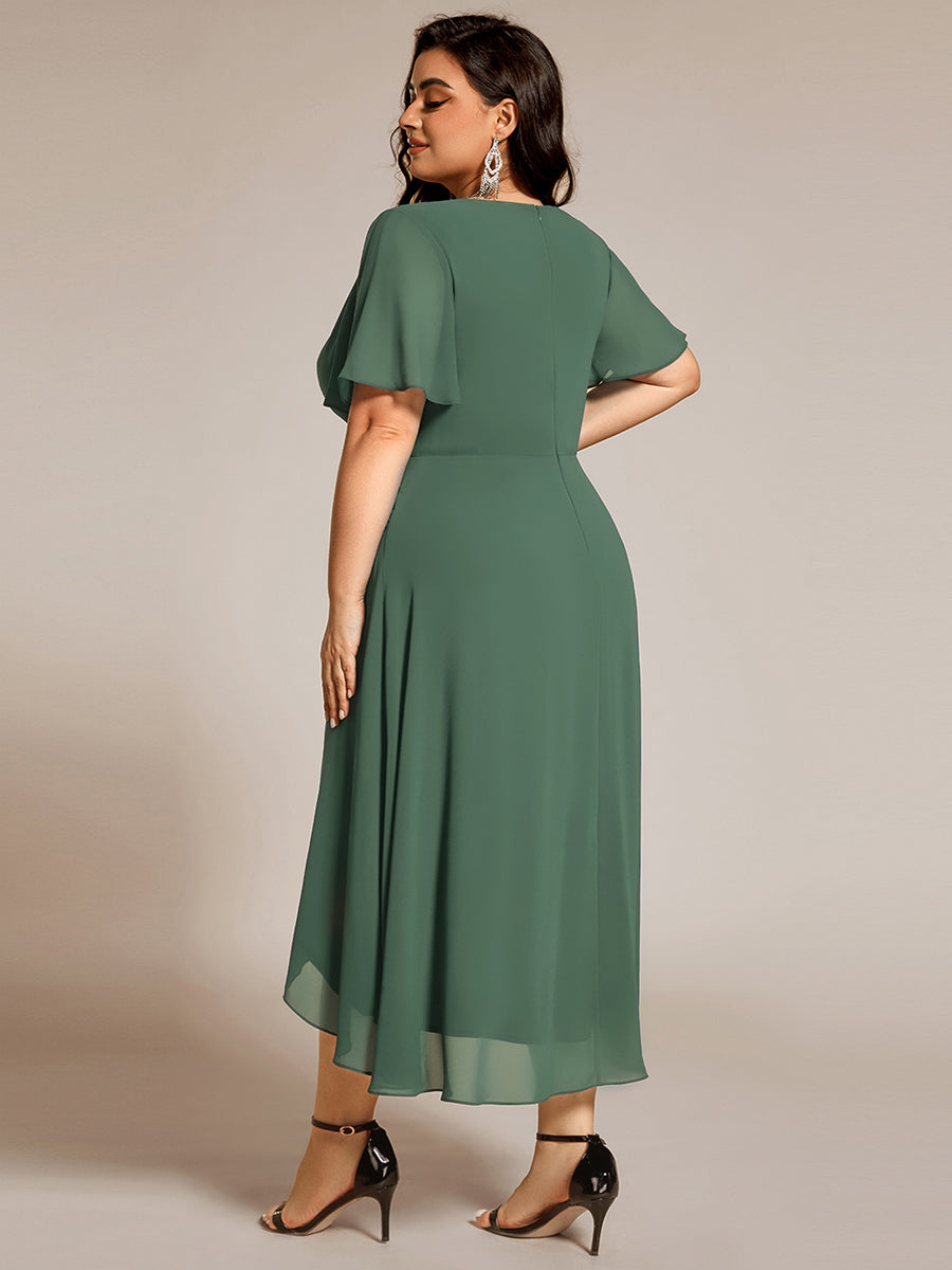 Funkelndes Abendkleid in A-Linie mit Empire-Taille und langen ?rmeln #farbe_Eukalyptus