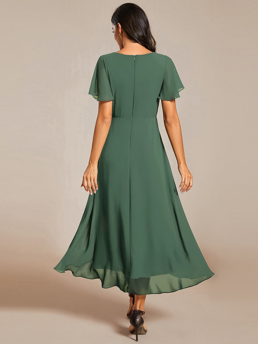 Funkelndes Abendkleid in A-Linie mit Empire-Taille und langen ?rmeln #farbe_Eukalyptus
