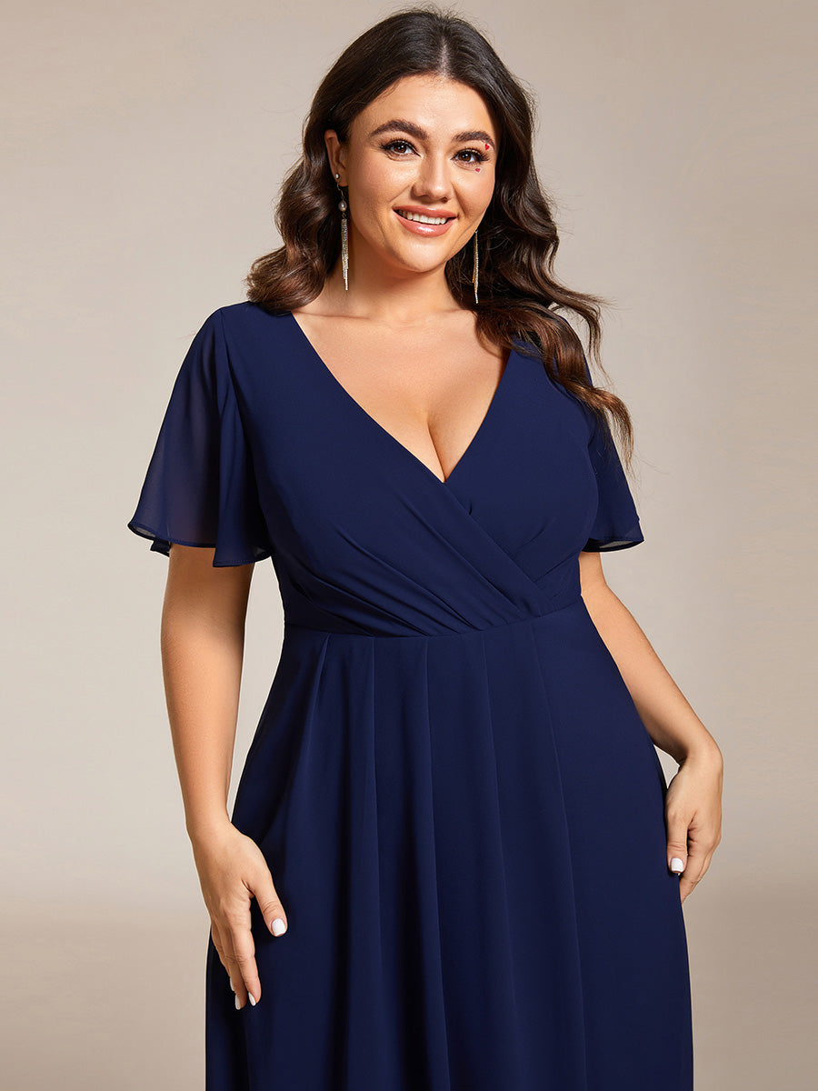 Funkelndes Abendkleid in A-Linie mit Empire-Taille und langen ?rmeln #farbe_Marineblau