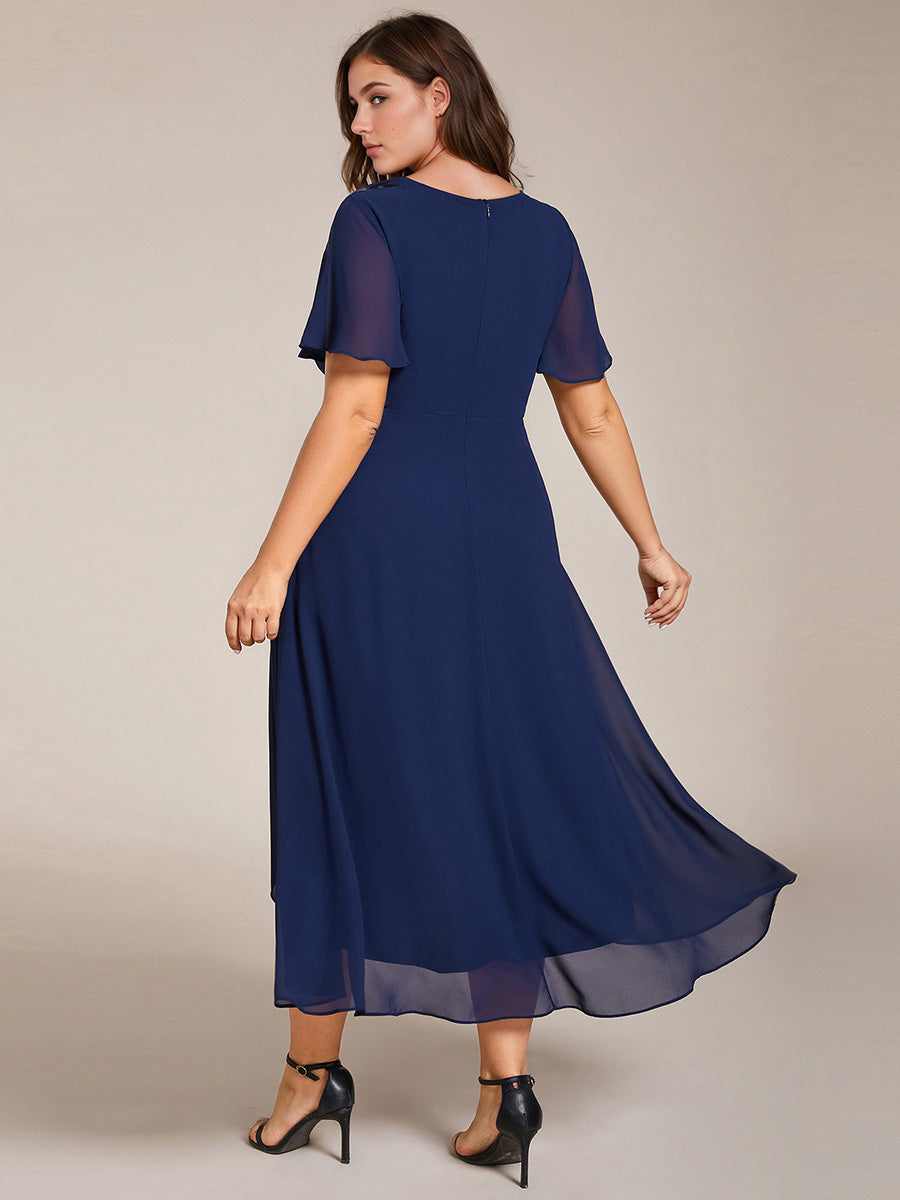 Funkelndes Abendkleid in A-Linie mit Empire-Taille und langen ?rmeln #farbe_Marineblau