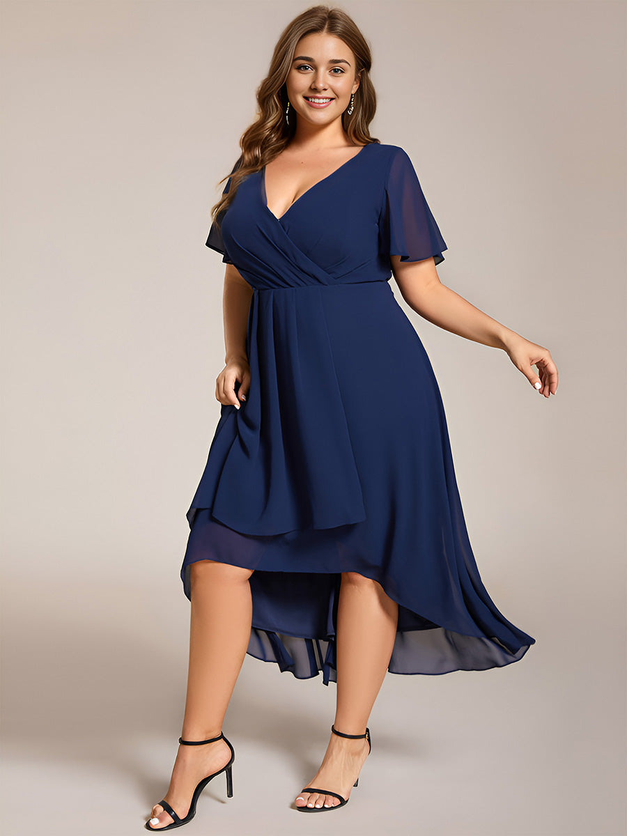 Funkelndes Abendkleid in A-Linie mit Empire-Taille und langen ?rmeln #farbe_Marineblau