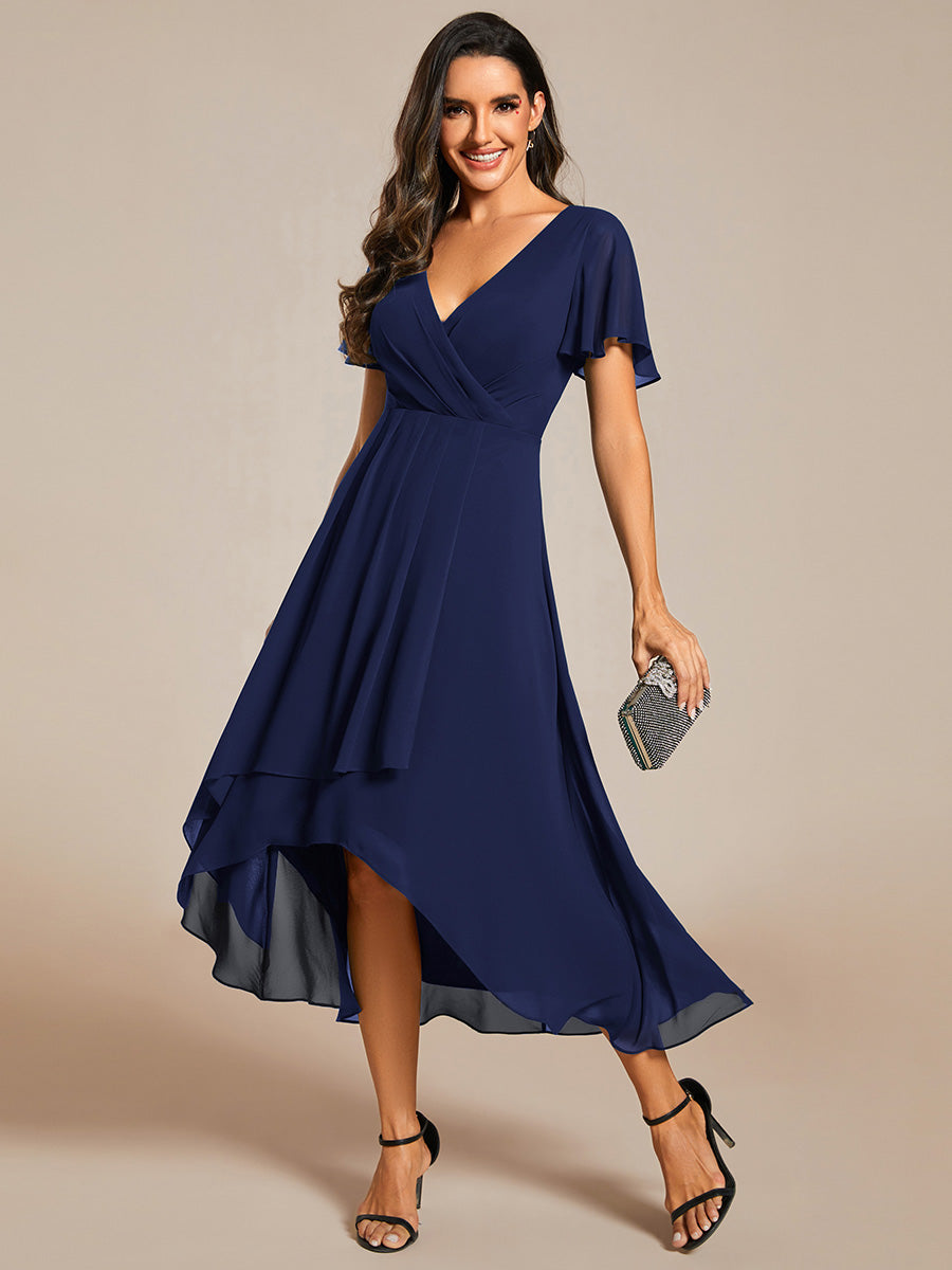 Funkelndes Abendkleid in A-Linie mit Empire-Taille und langen ?rmeln #farbe_Marineblau