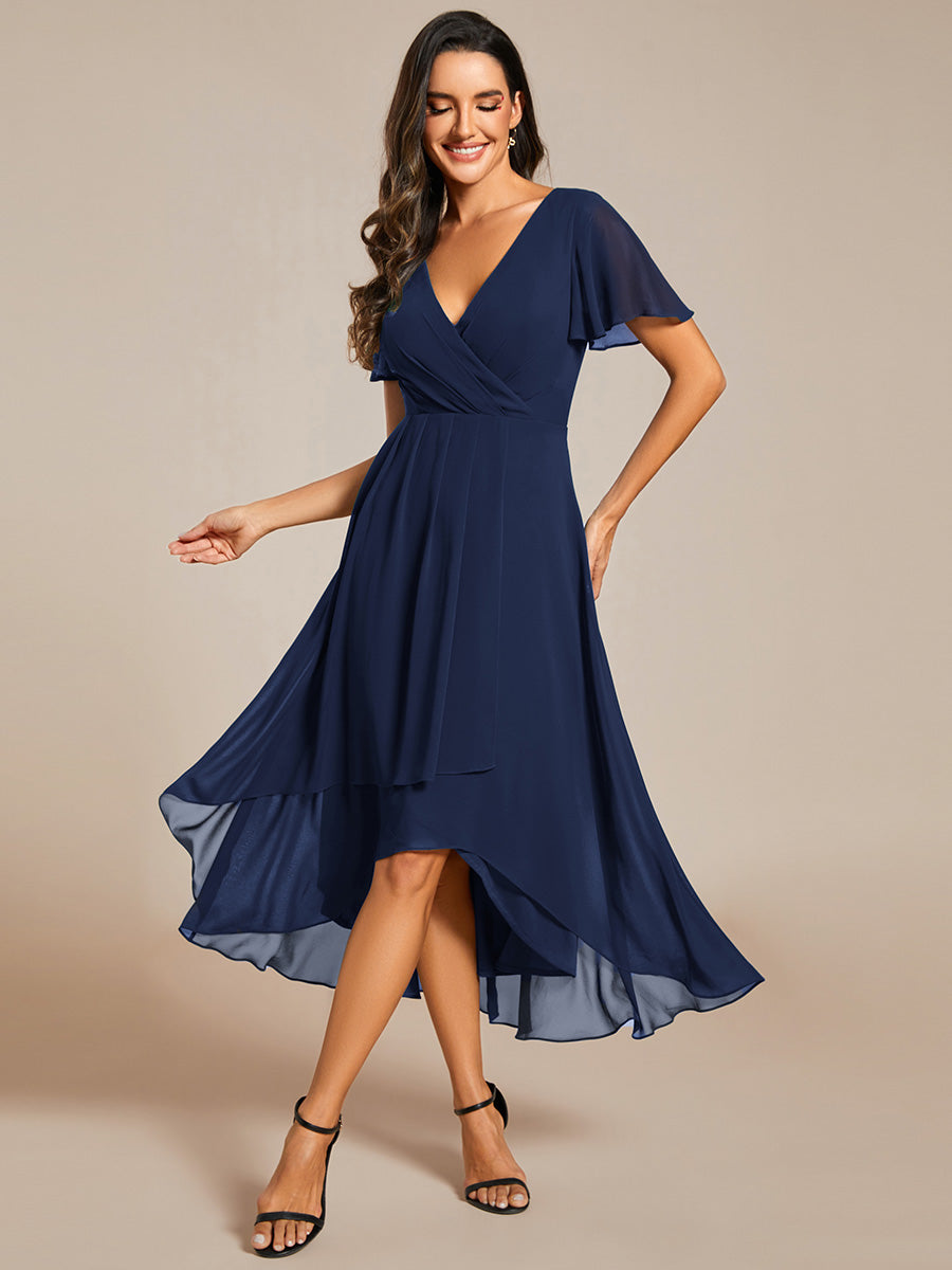 Funkelndes Abendkleid in A-Linie mit Empire-Taille und langen ?rmeln #farbe_Marineblau