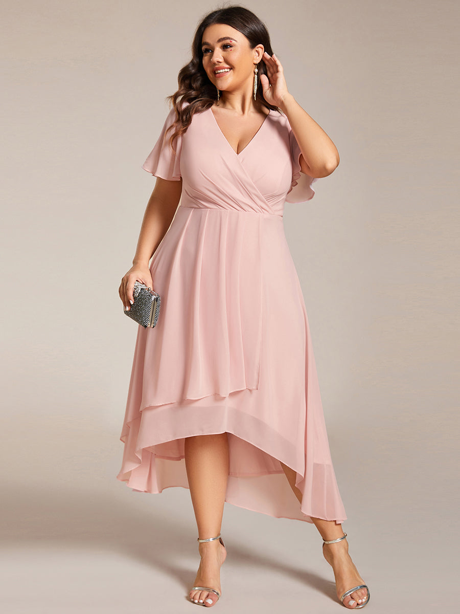 Funkelndes Abendkleid in A-Linie mit Empire-Taille und langen ?rmeln #farbe_Pink