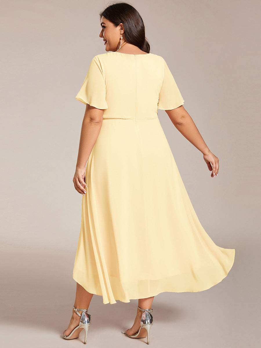 Funkelndes Abendkleid in A-Linie mit Empire-Taille und langen ?rmeln #farbe_Gelb