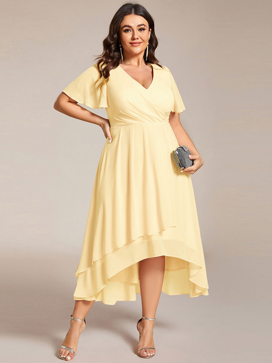 Funkelndes Abendkleid in A-Linie mit Empire-Taille und langen ?rmeln #farbe_Gelb