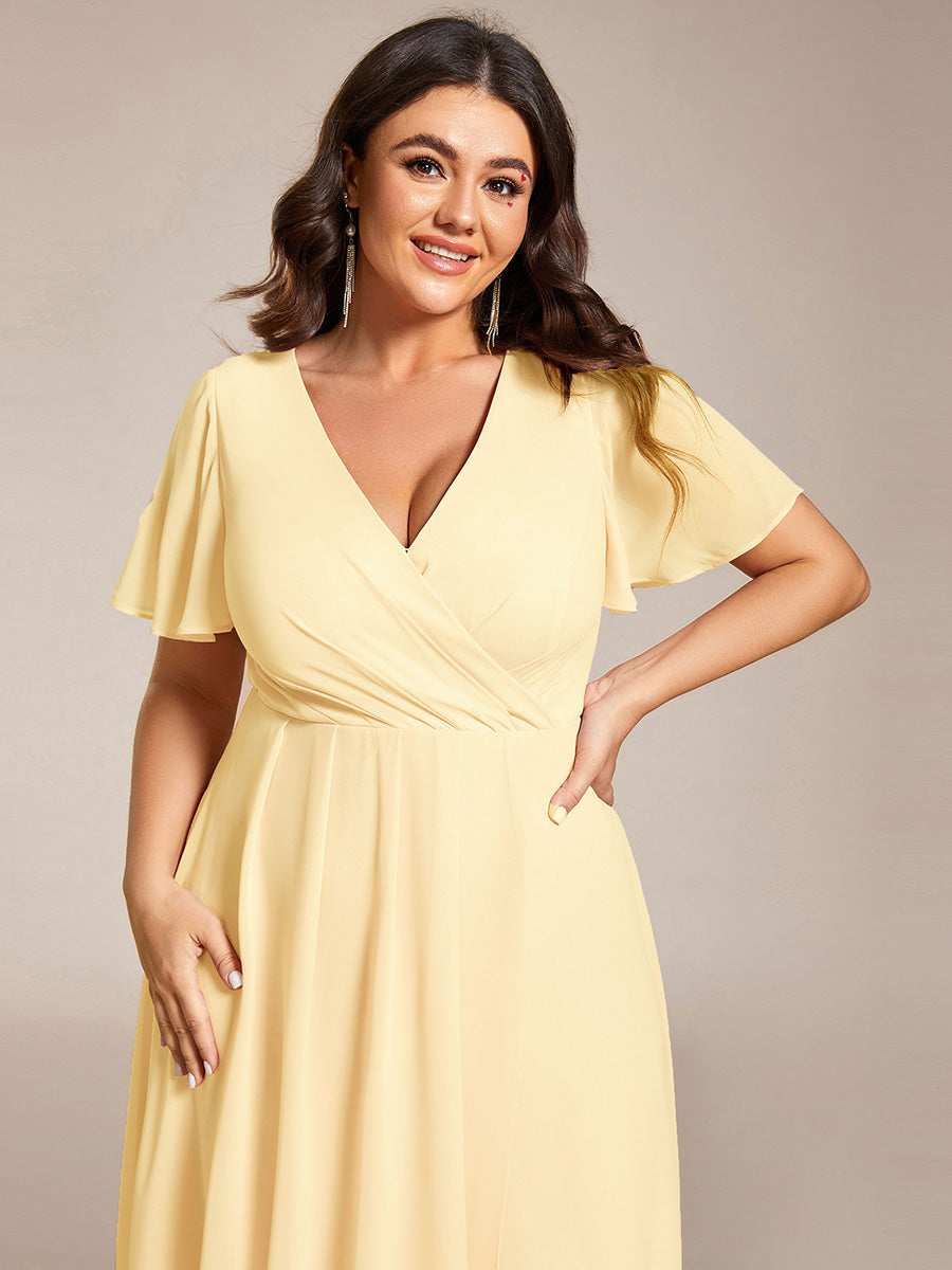 Funkelndes Abendkleid in A-Linie mit Empire-Taille und langen ?rmeln #farbe_Gelb