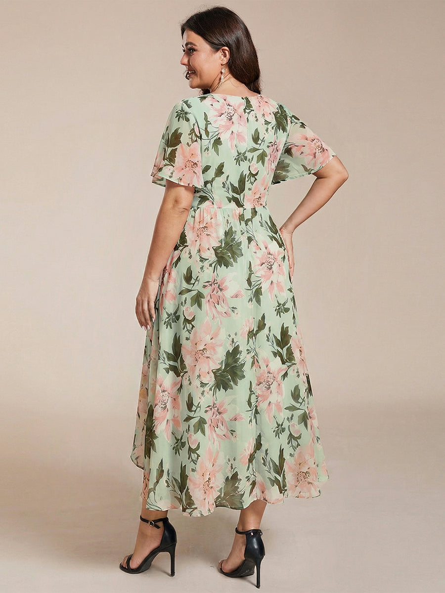 Funkelndes Abendkleid in A-Linie mit Empire-Taille und langen ?rmeln #farbe_Grüne Blüten