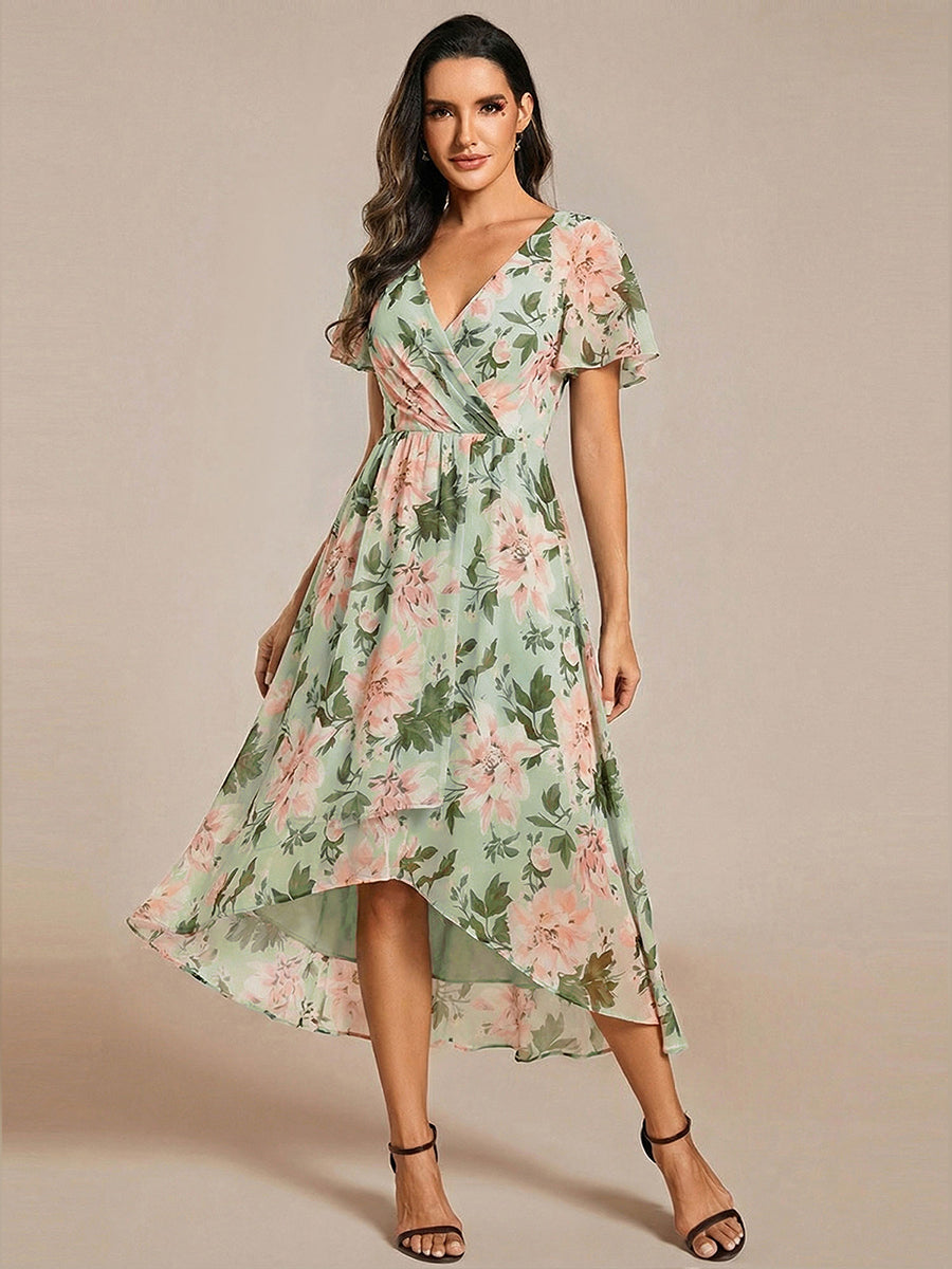 Funkelndes Abendkleid in A-Linie mit Empire-Taille und langen ?rmeln #farbe_Grüne Blüten