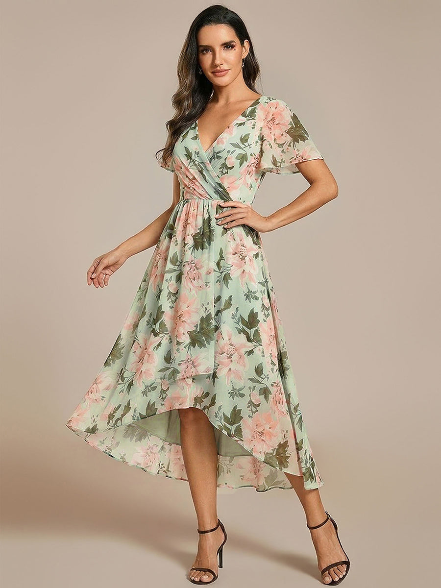 Funkelndes Abendkleid in A-Linie mit Empire-Taille und langen ?rmeln #farbe_Grüne Blüten