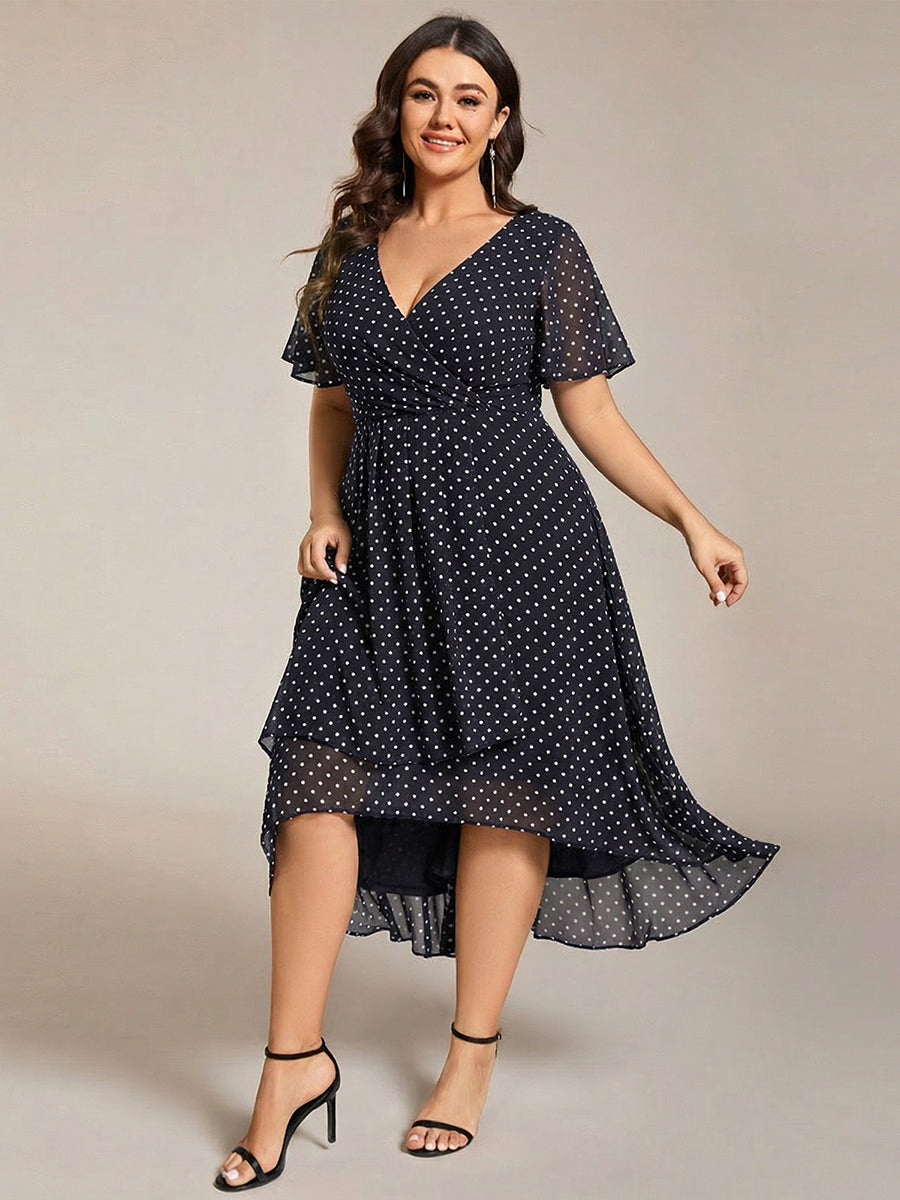 Funkelndes Abendkleid in A-Linie mit Empire-Taille und langen ?rmeln #farbe_Marineblaue Punkte