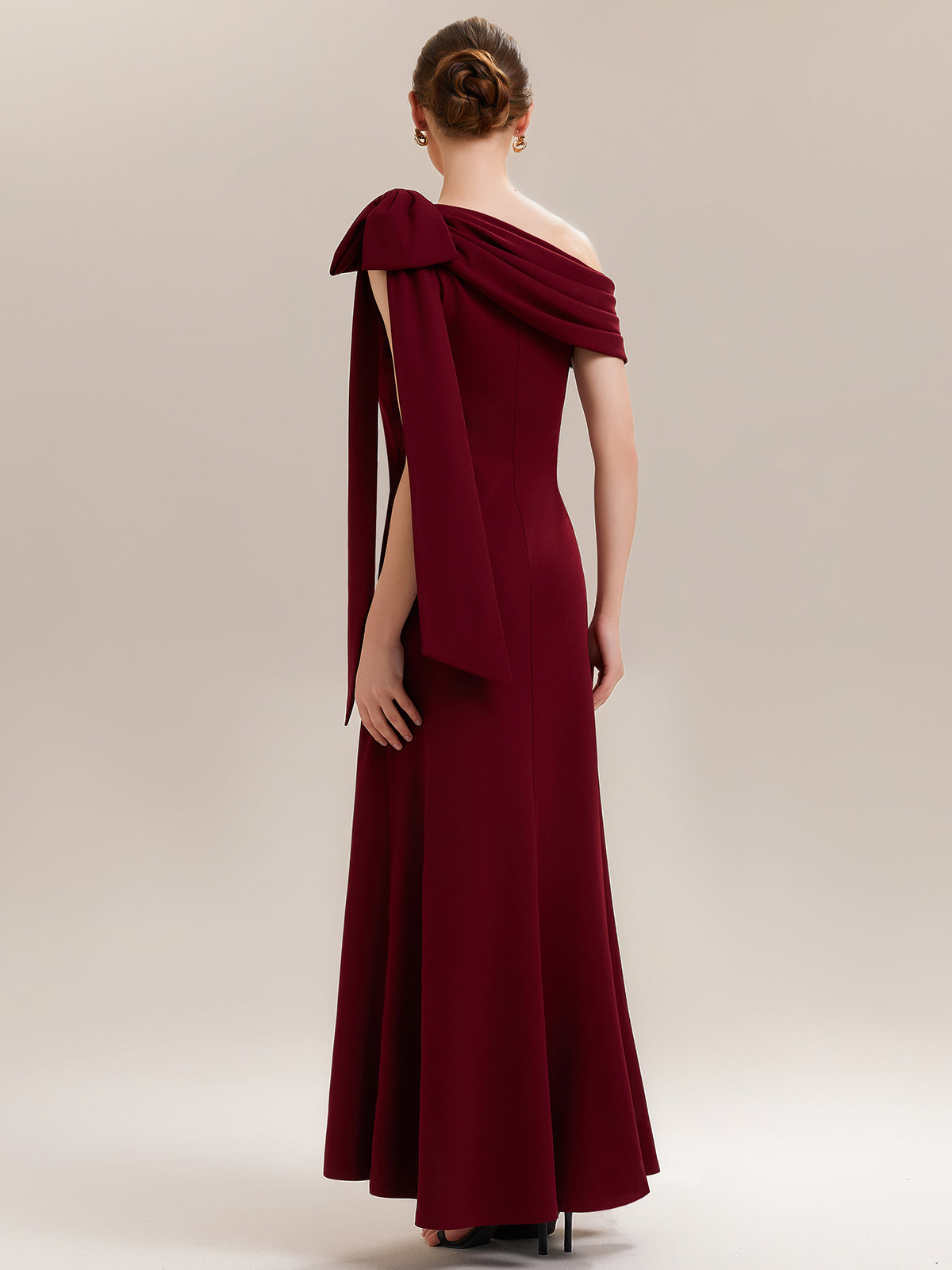 Maxikleid Ohne Träger Sheath Schnitt Strickstoff Schleifendetail Raffung Design Kleid #Farbe_Dunkelrot