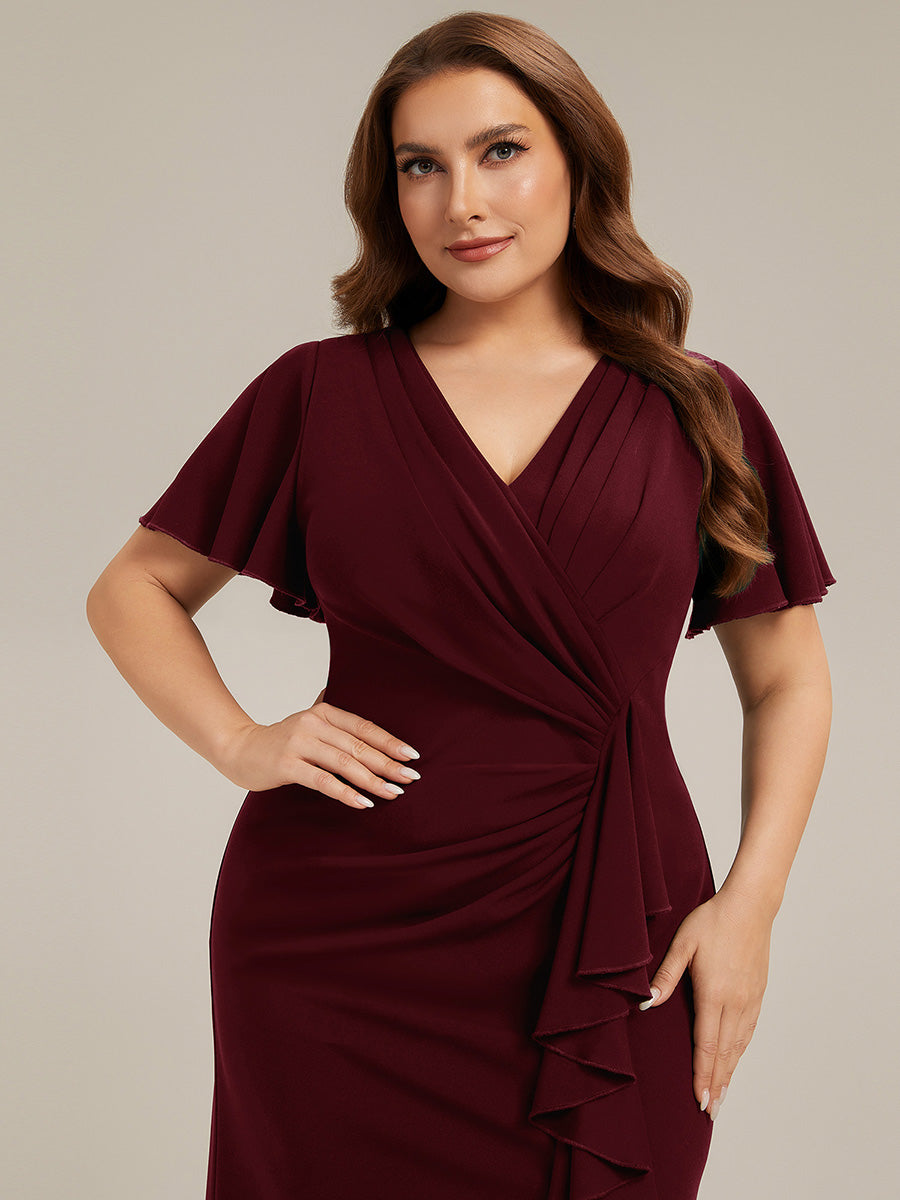 Asymmetrischer Saum V Neck Bodycon Kleid Aus Krepp Mit Tiefem V Ausschnitt Und Hohem Schlitz #Farbe_Burgunderrot