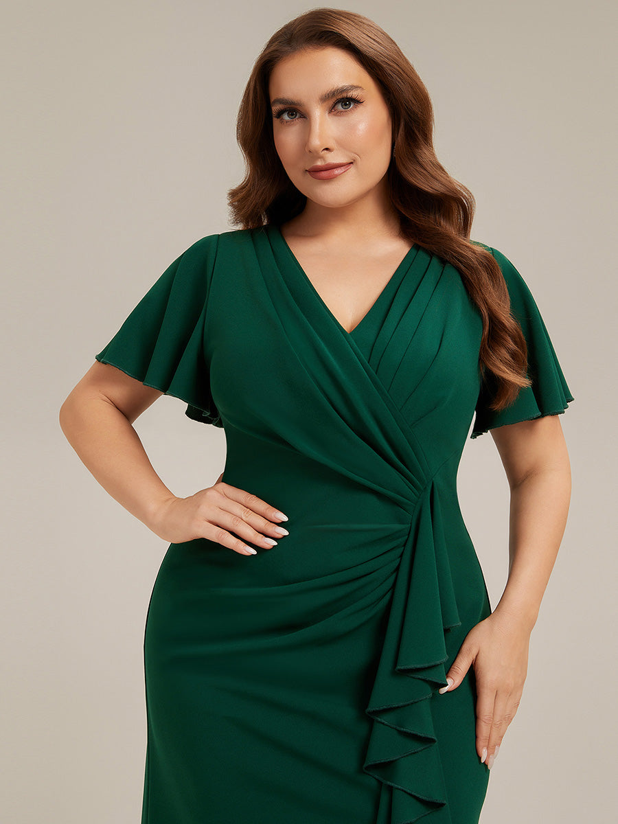 Asymmetrischer Saum V Neck Bodycon Kleid Aus Krepp Mit Tiefem V Ausschnitt Und Hohem Schlitz #Farbe_Dunkelgrün