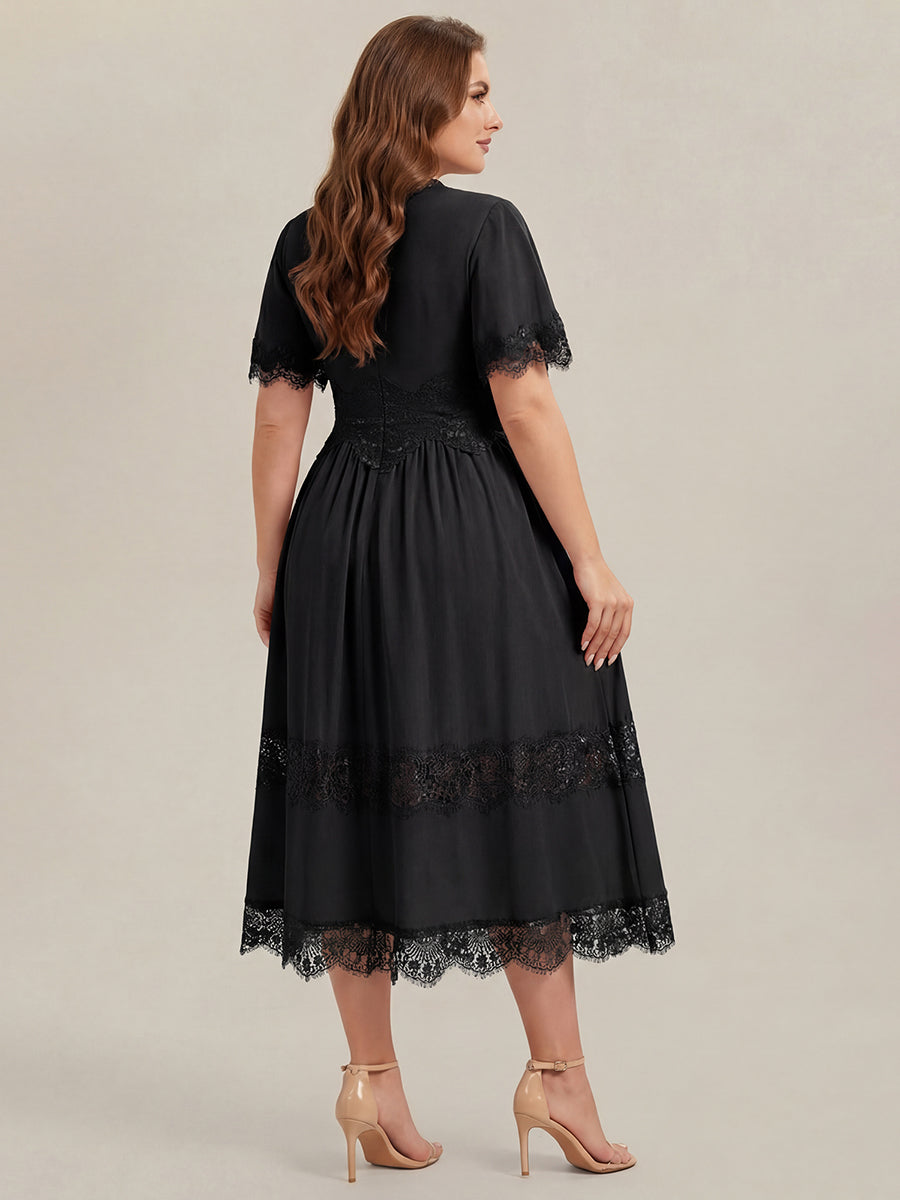 Tea L?nge V-Ausschnitt A-Linie Chiffon Kleid Mit Falten Design Und Cut-Out Detail #Farbe_Schwarz