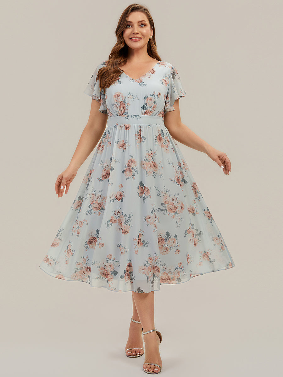 Midi Tee-L?nge Smocked A-Linie Kleid Mit V-Ausschnitt Aus Chiffon Elegant Und Stilvoll Kleid #Farbe_Bernstein