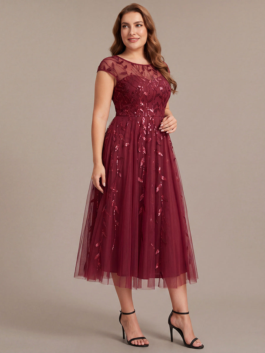 Tea L?nge A Linie Kleid Mit Rundhalsausschnitt Transparente Gestaltung Und Pailletten Kleid #Farbe_Burgunderrot