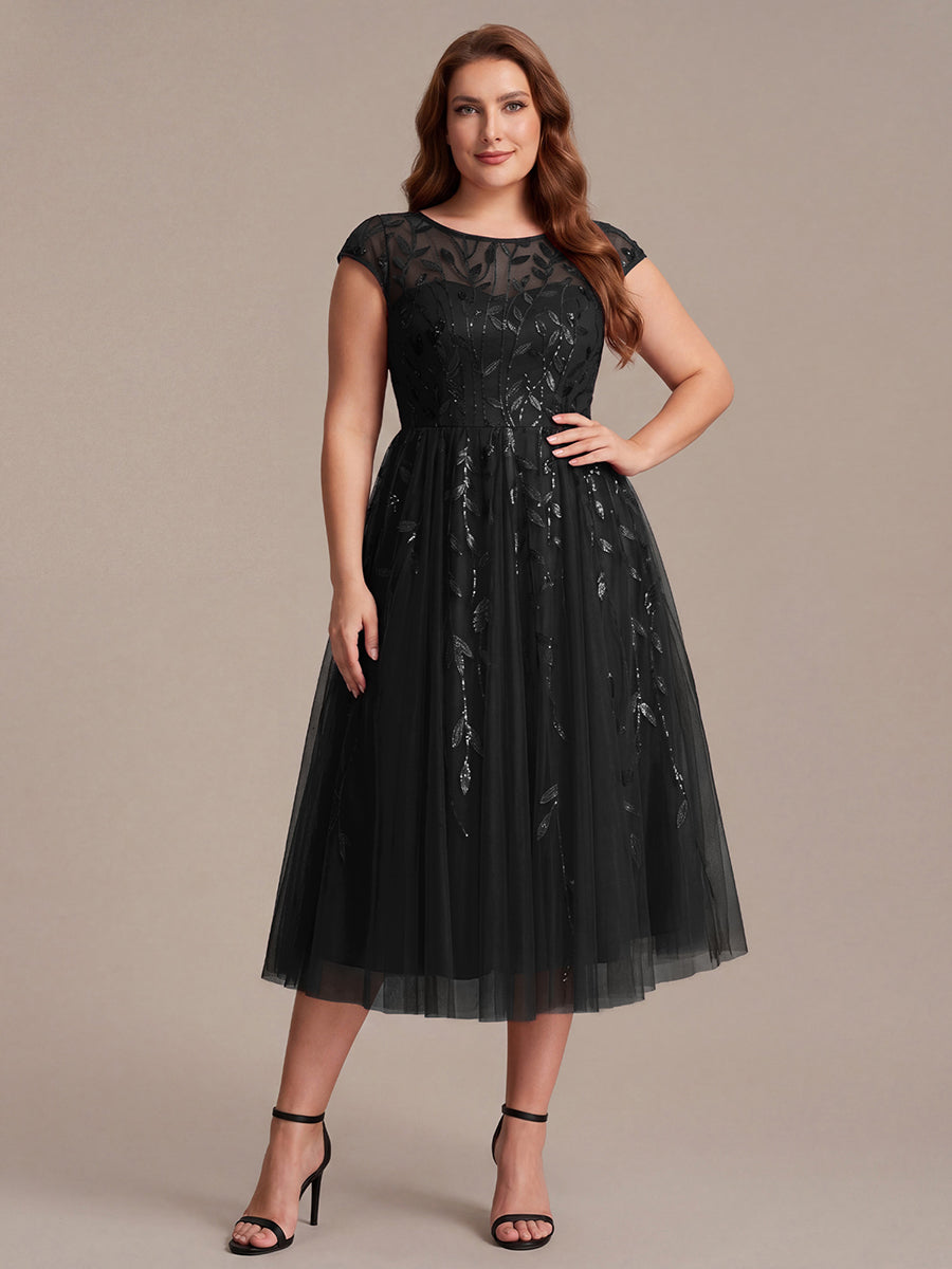 Tea L?nge A Linie Kleid Mit Rundhalsausschnitt Transparente Gestaltung Und Pailletten Kleid #Farbe_Schwarz