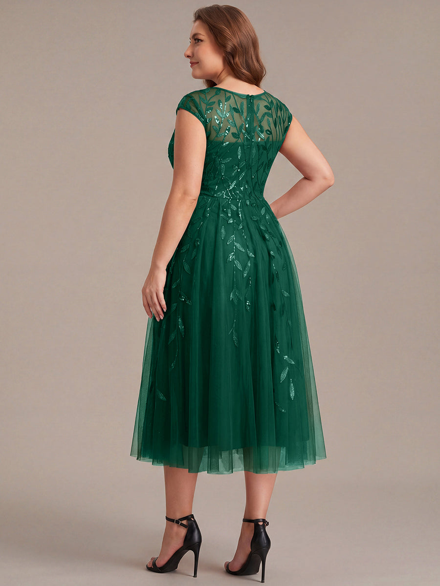 Tea L?nge A Linie Kleid Mit Rundhalsausschnitt Transparente Gestaltung Und Pailletten Kleid #Farbe_Vert Fonce