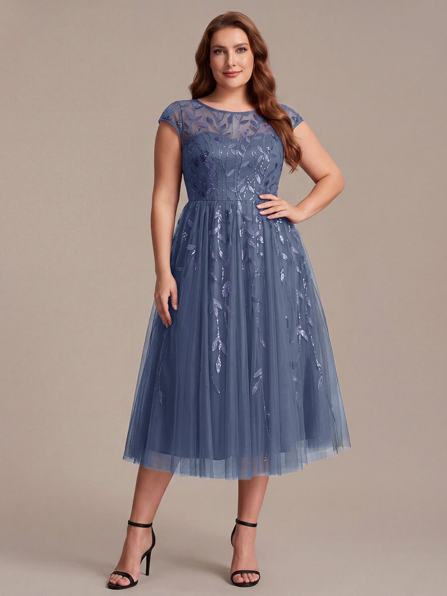 Tea L?nge A Linie Kleid Mit Rundhalsausschnitt Transparente Gestaltung Und Pailletten Kleid #Farbe_Taubenblau