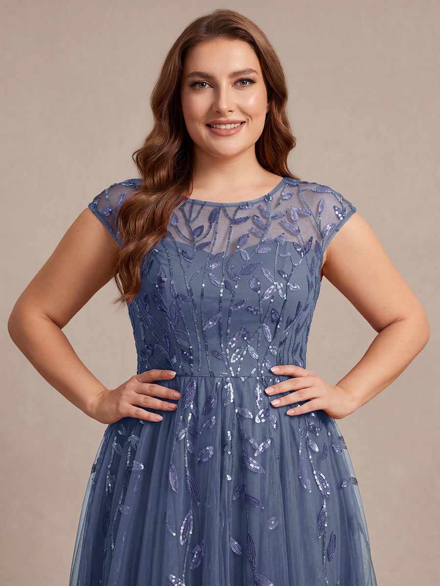 Tea L?nge A Linie Kleid Mit Rundhalsausschnitt Transparente Gestaltung Und Pailletten Kleid #Farbe_Taubenblau