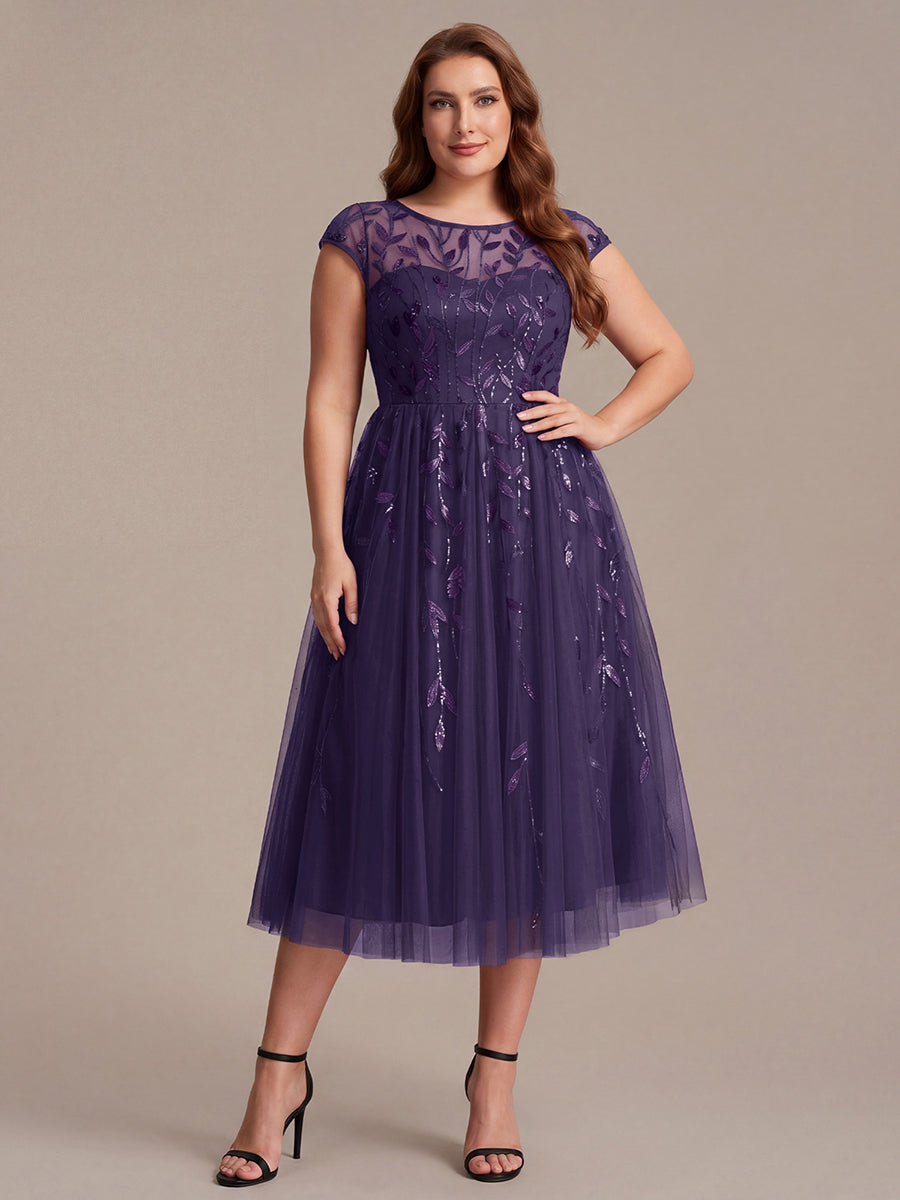 Tea L?nge A Linie Kleid Mit Rundhalsausschnitt Transparente Gestaltung Und Pailletten Kleid #Farbe_Dunkelviolett