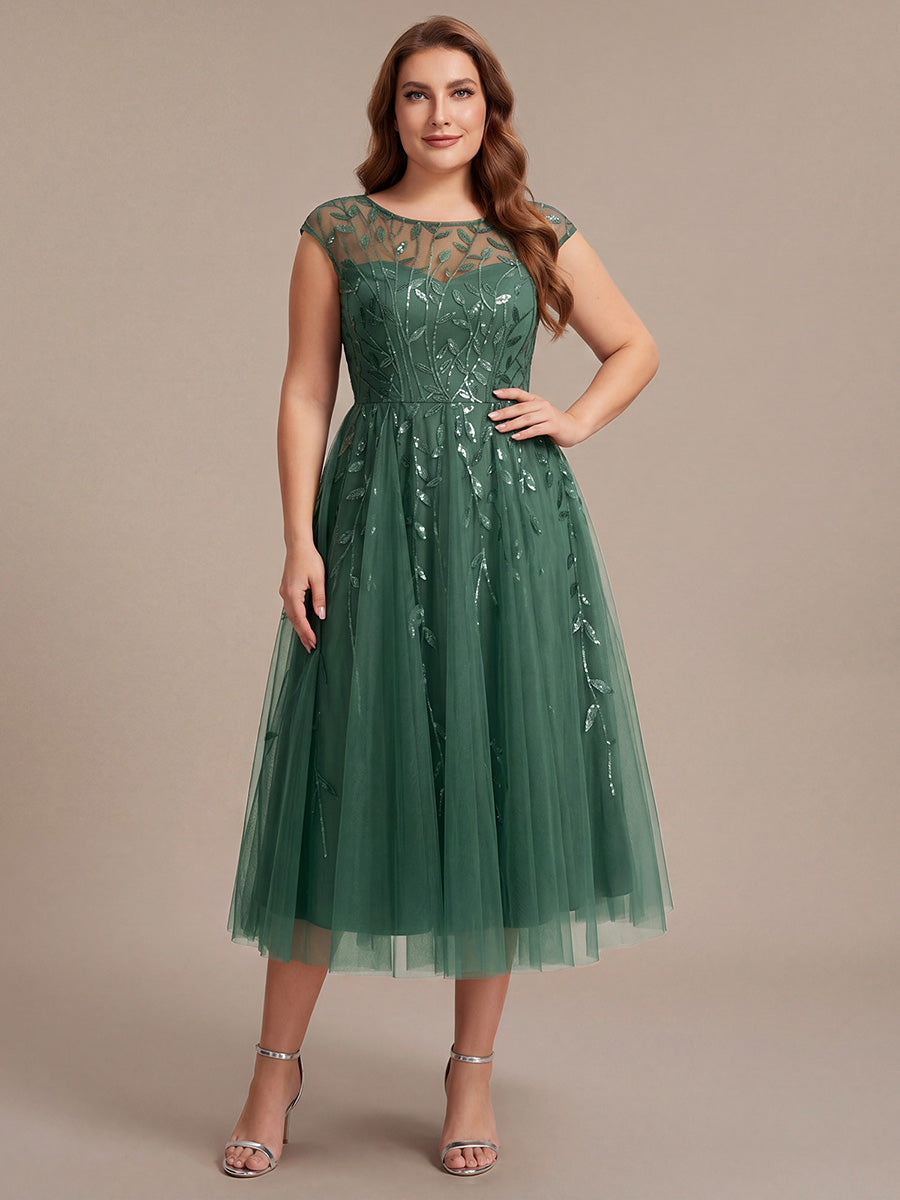 Tea L?nge A Linie Kleid Mit Rundhalsausschnitt Transparente Gestaltung Und Pailletten Kleid #Farbe_Eukalyptus