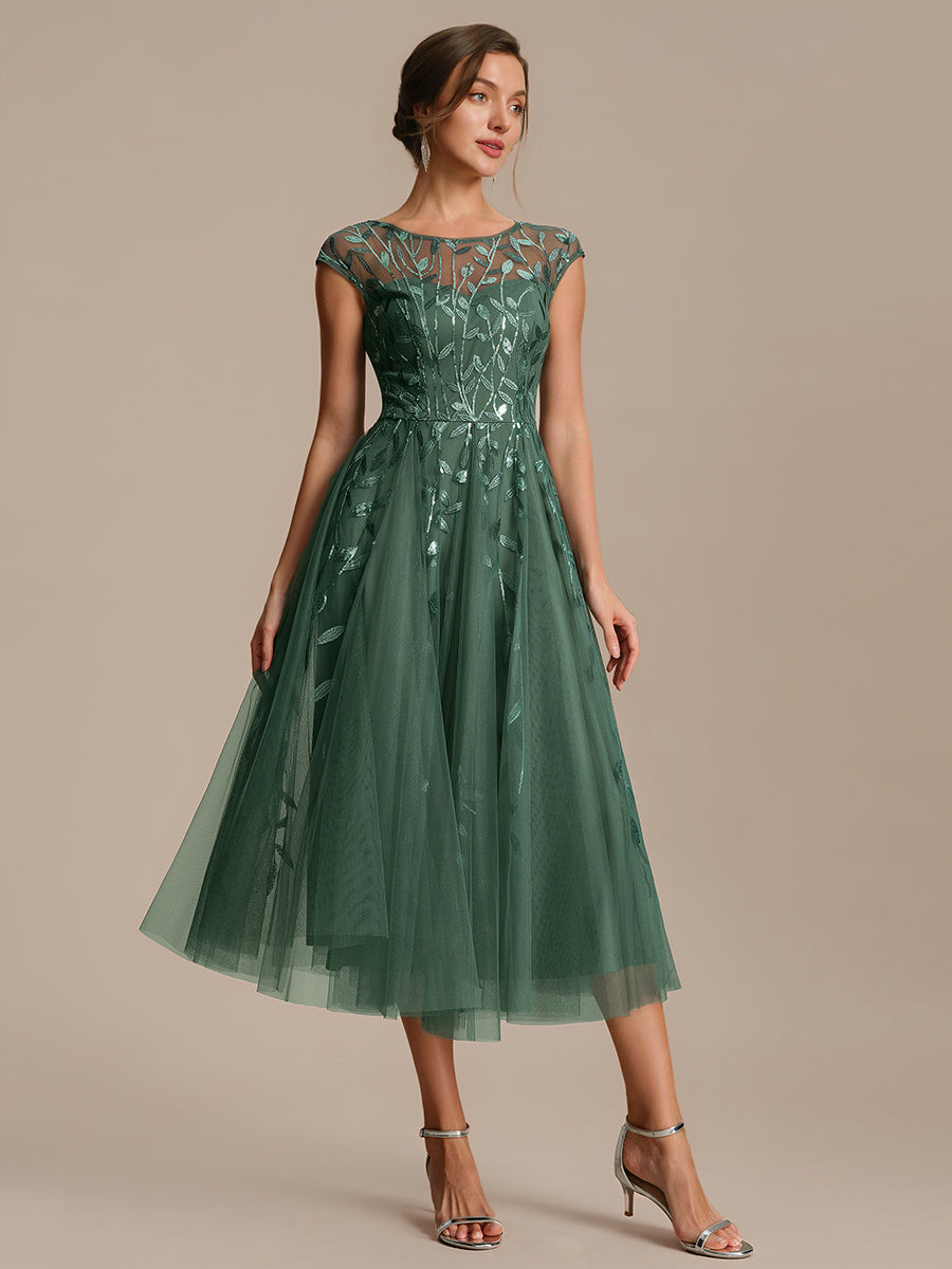 Tea L?nge A Linie Kleid Mit Rundhalsausschnitt Transparente Gestaltung Und Pailletten Kleid #Farbe_Eukalyptus