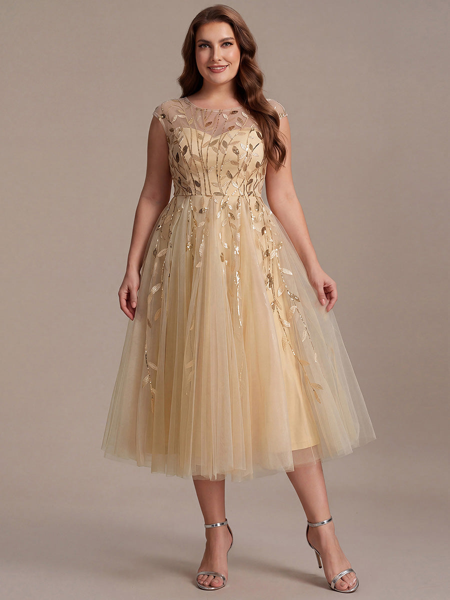 Tea L?nge A Linie Kleid Mit Rundhalsausschnitt Transparente Gestaltung Und Pailletten Kleid #Farbe_Gold
