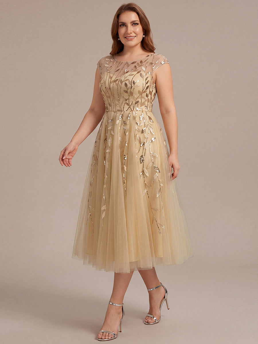 Tea L?nge A Linie Kleid Mit Rundhalsausschnitt Transparente Gestaltung Und Pailletten Kleid #Farbe_Gold