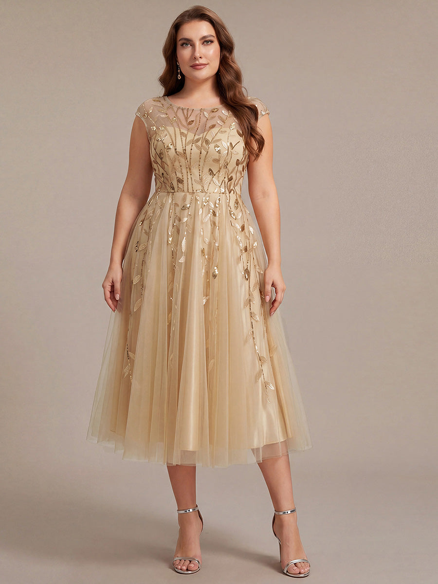 Tea L?nge A Linie Kleid Mit Rundhalsausschnitt Transparente Gestaltung Und Pailletten Kleid #Farbe_Gold