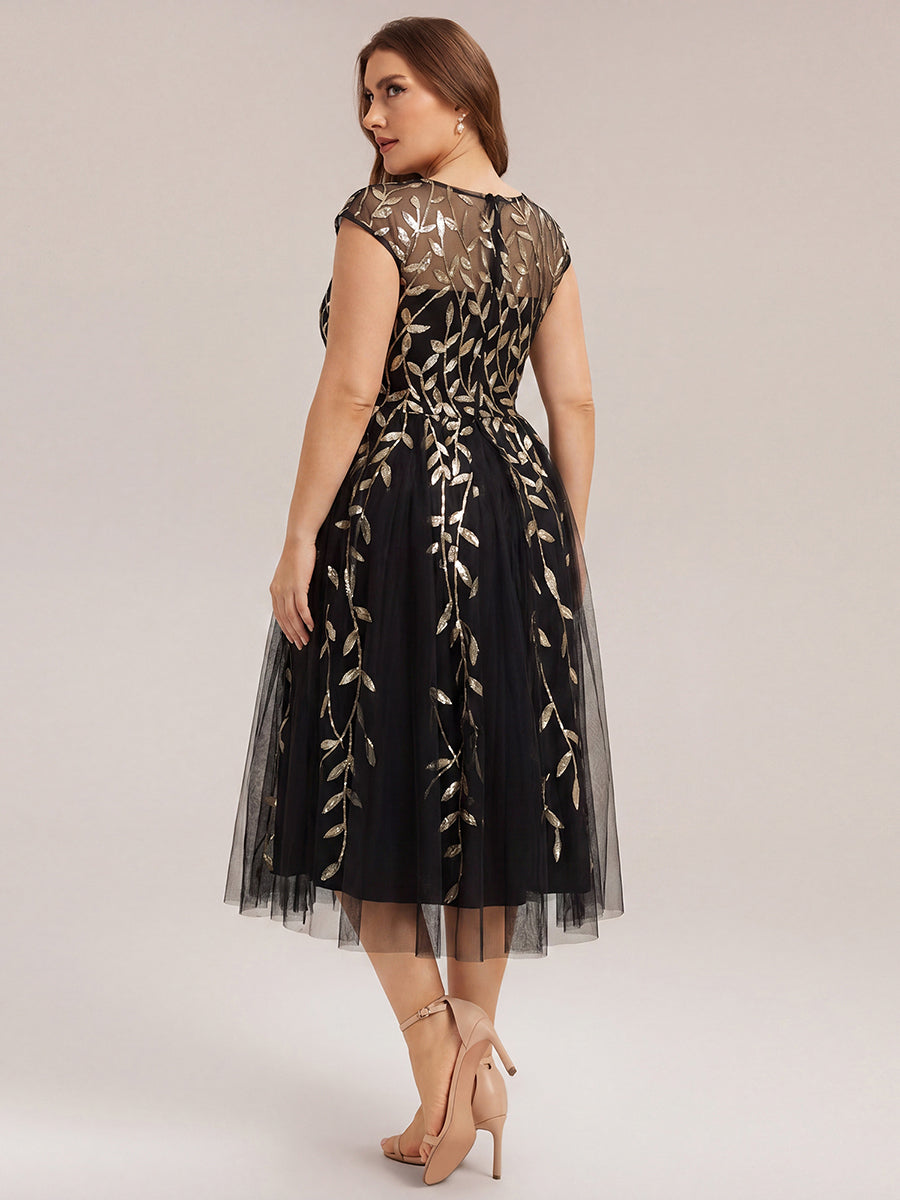 Tea L?nge A Linie Kleid Mit Rundhalsausschnitt Transparente Gestaltung Und Pailletten Kleid #Farbe_Schwarz & Gold