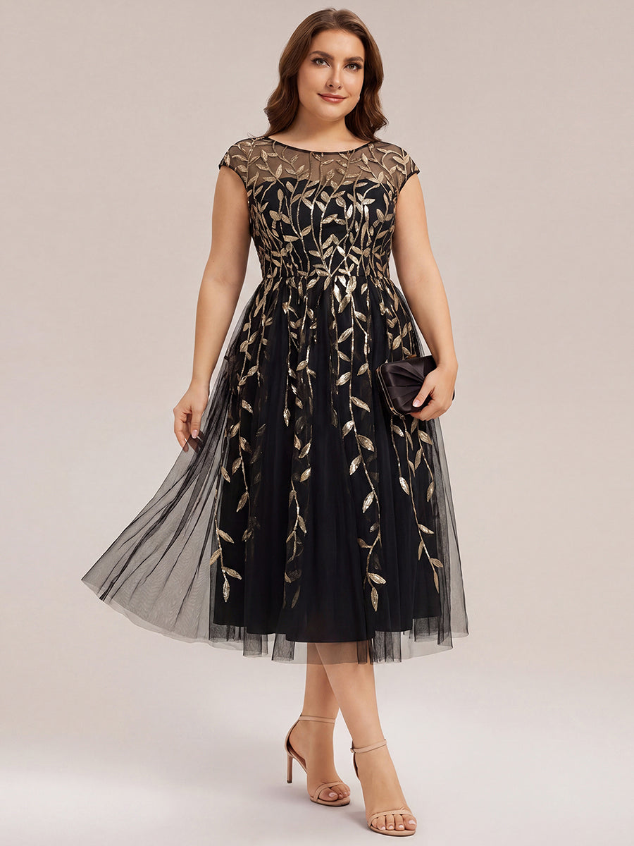 Tea L?nge A Linie Kleid Mit Rundhalsausschnitt Transparente Gestaltung Und Pailletten Kleid #Farbe_Schwarz & Gold
