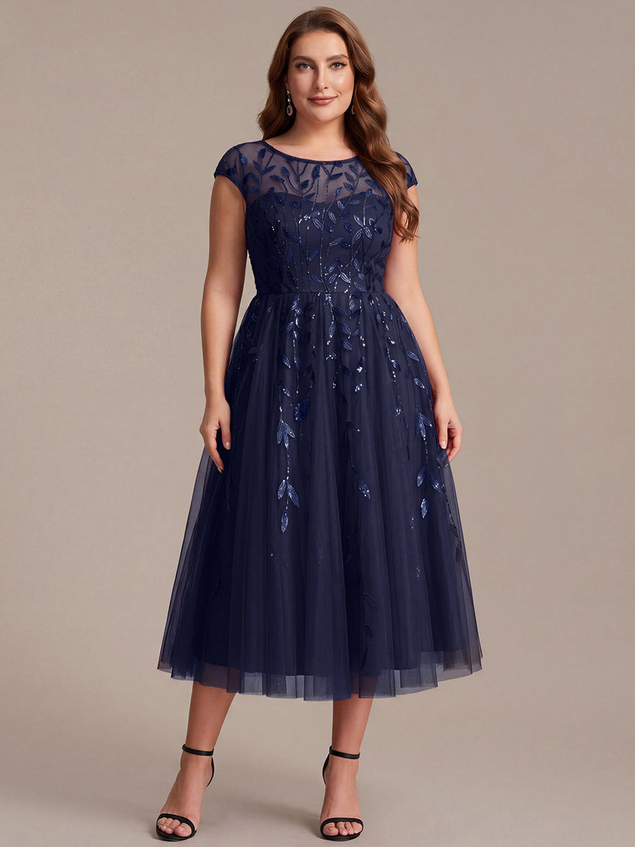 Tea L?nge A Linie Kleid Mit Rundhalsausschnitt Transparente Gestaltung Und Pailletten Kleid #Farbe_Marineblau