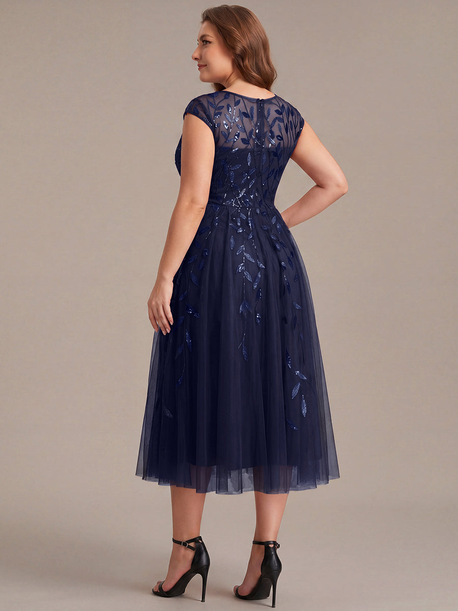 Tea L?nge A Linie Kleid Mit Rundhalsausschnitt Transparente Gestaltung Und Pailletten Kleid #Farbe_Marineblau