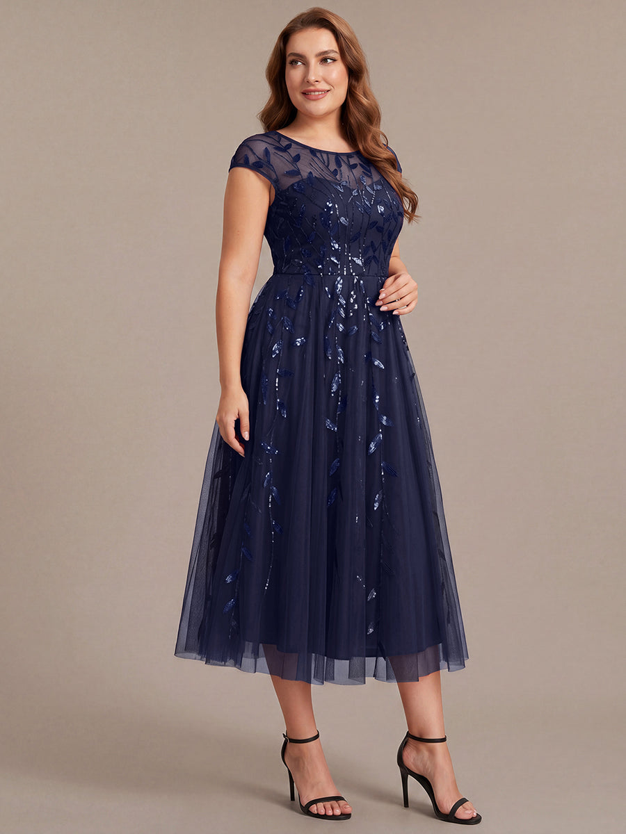 Tea L?nge A Linie Kleid Mit Rundhalsausschnitt Transparente Gestaltung Und Pailletten Kleid #Farbe_Marineblau