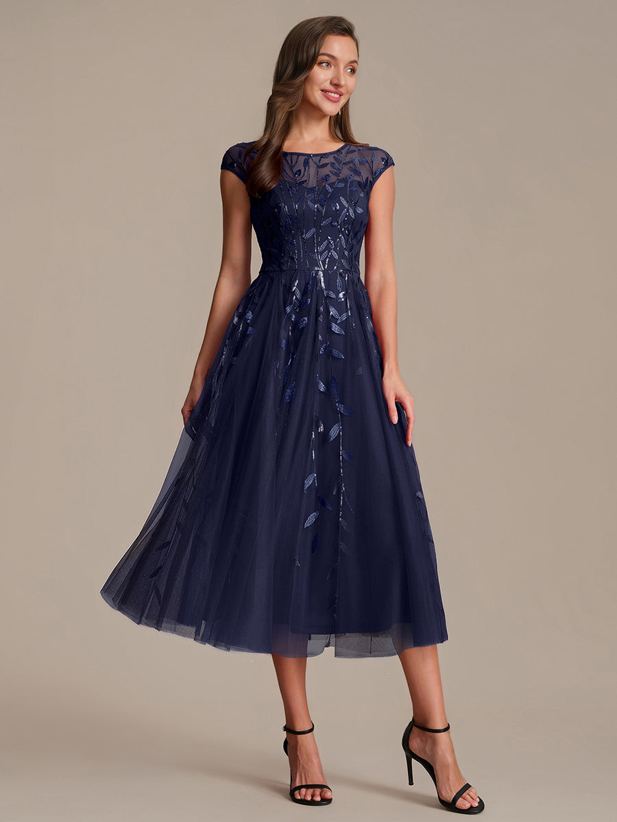 Tea L?nge A Linie Kleid Mit Rundhalsausschnitt Transparente Gestaltung Und Pailletten Kleid #Farbe_Marineblau