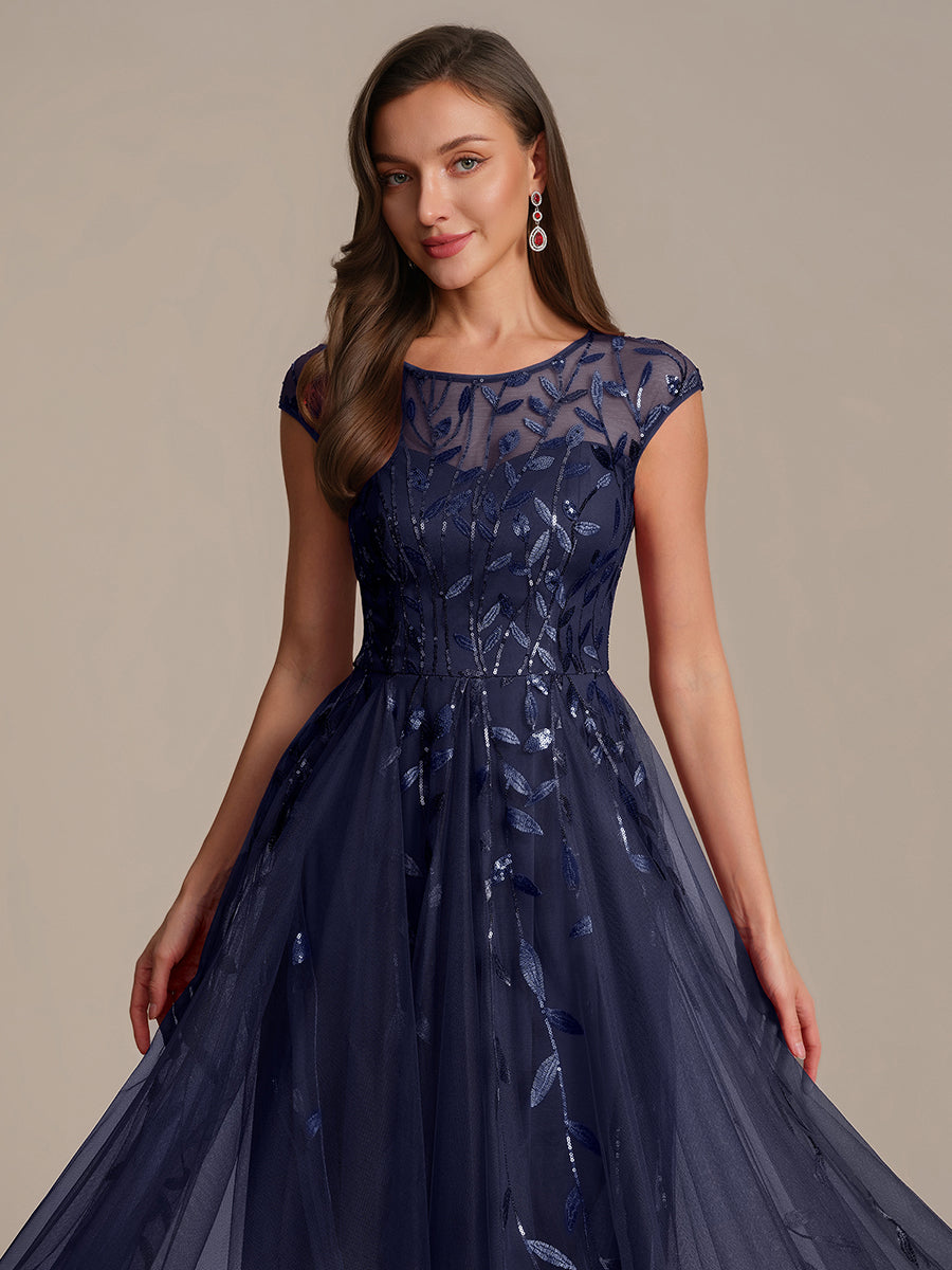 Tea L?nge A Linie Kleid Mit Rundhalsausschnitt Transparente Gestaltung Und Pailletten Kleid #Farbe_Marineblau