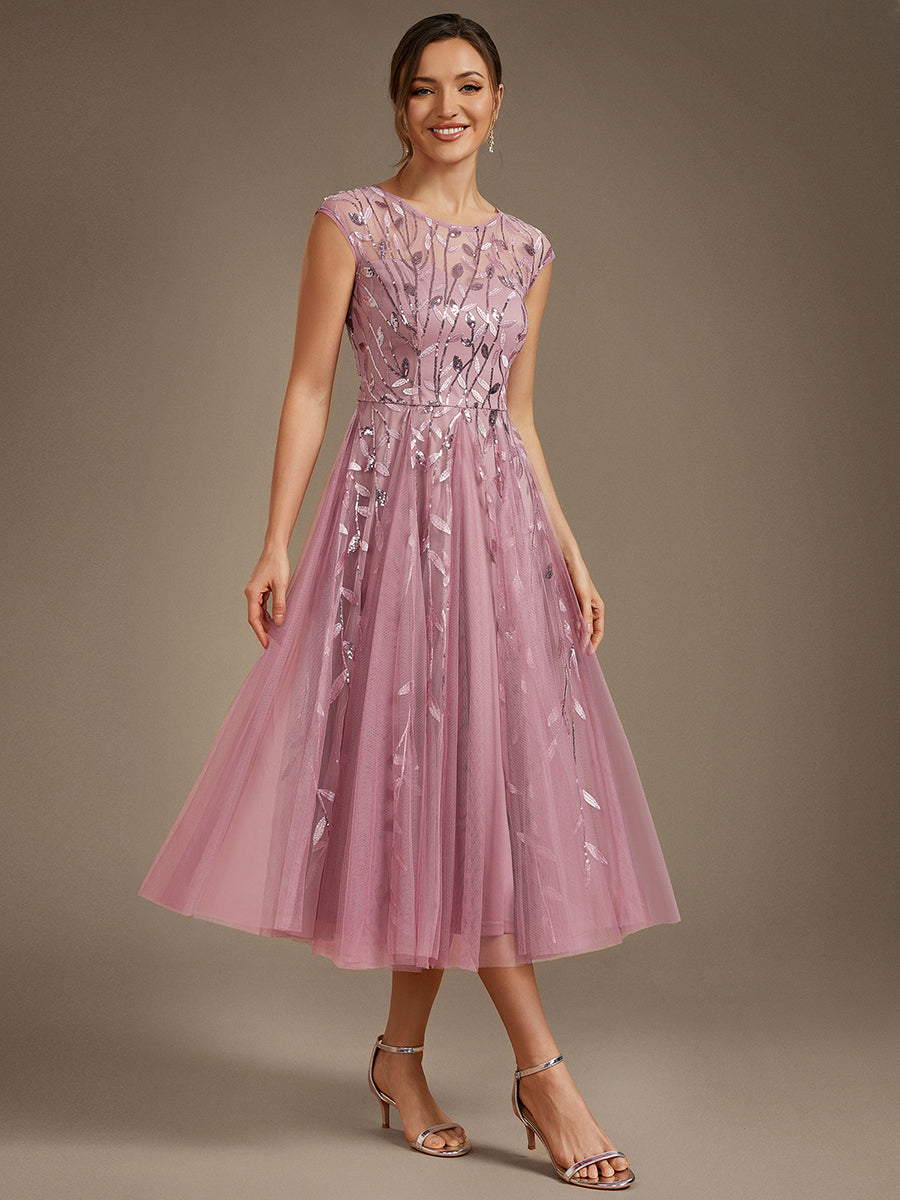 Tea L?nge A Linie Kleid Mit Rundhalsausschnitt Transparente Gestaltung Und Pailletten Kleid #Farbe_Orchideenviolett