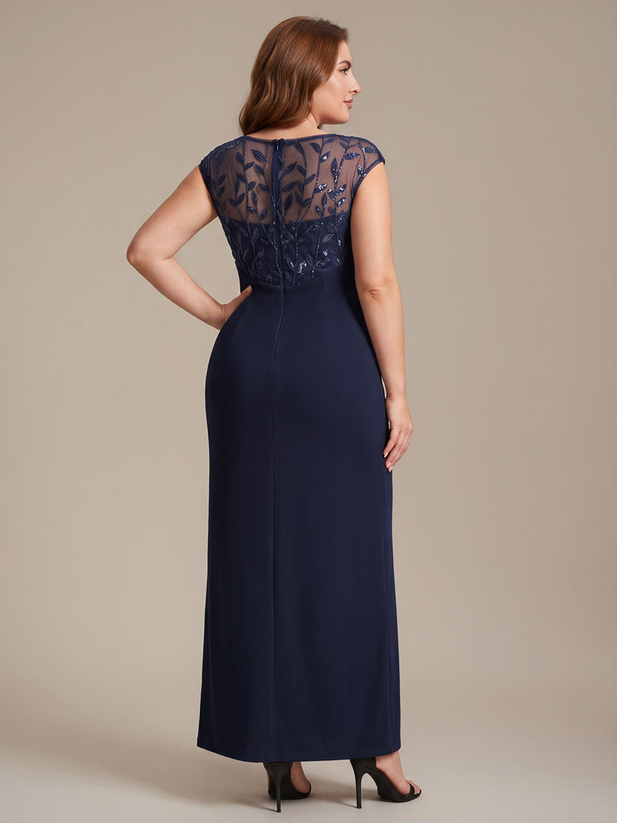 Maxi Asymmetrisches Bodycon Krepp Kleid Mit Oberschenkel Hohem Schlitz Und Pailletten Details Kleid #Farbe_Marineblau