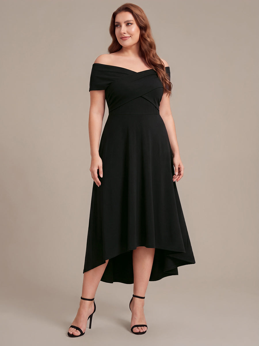Asymmetrischer Saum V-Ausschnitt A-Linien Kleid Aus Mesh Elegantem Design Vielseitiger Tragem?glichkeit #Farbe_Schwarz