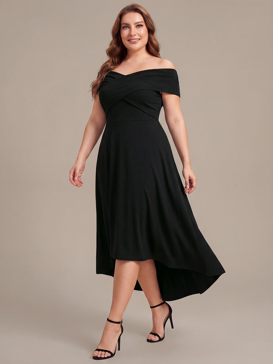Asymmetrischer Saum V-Ausschnitt A-Linien Kleid Aus Mesh Elegantem Design Vielseitiger Tragem?glichkeit #Farbe_Schwarz