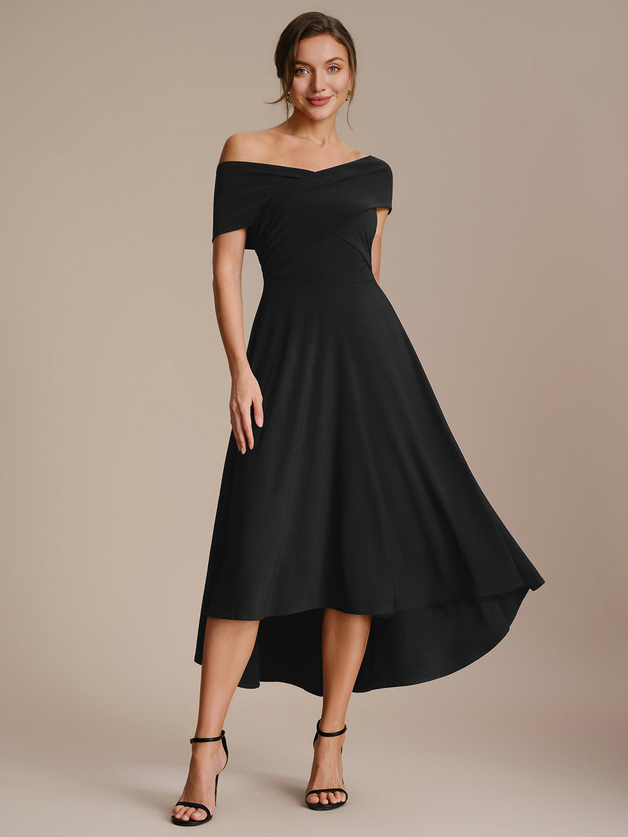 Asymmetrischer Saum V-Ausschnitt A-Linien Kleid Aus Mesh Elegantem Design Vielseitiger Tragem?glichkeit #Farbe_Schwarz