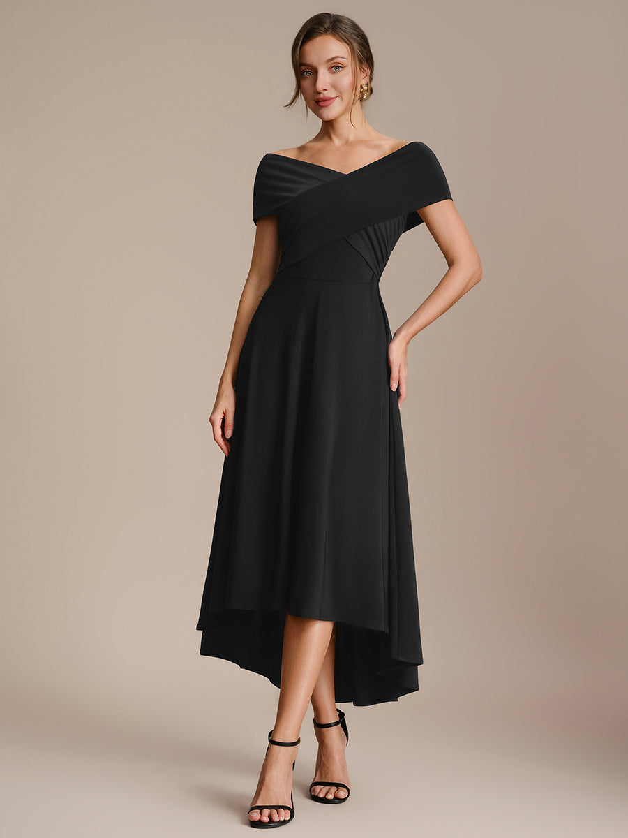 Asymmetrischer Saum V-Ausschnitt A-Linien Kleid Aus Mesh Elegantem Design Vielseitiger Tragem?glichkeit #Farbe_Schwarz
