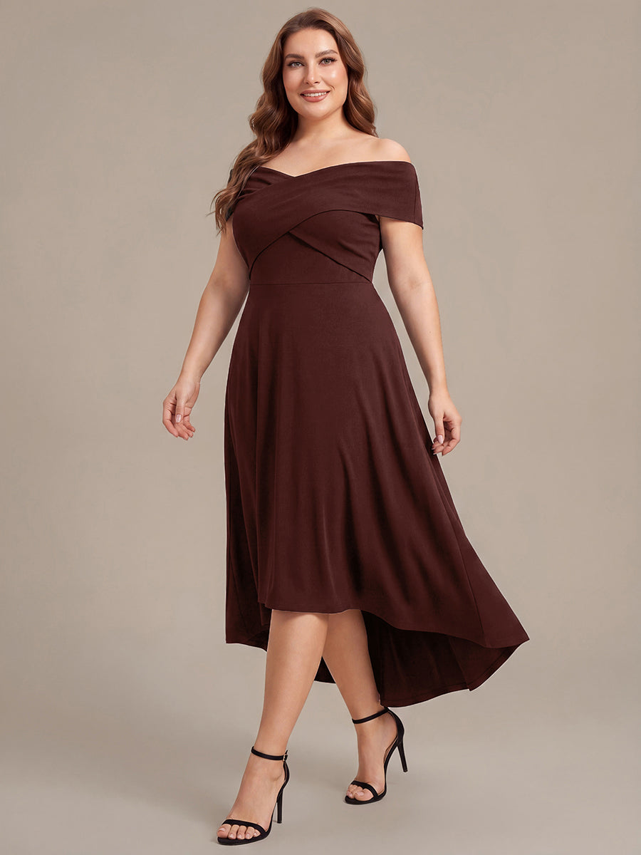 Asymmetrischer Saum V-Ausschnitt A-Linien Kleid Aus Mesh Elegantem Design Vielseitiger Tragem?glichkeit #Farbe_Chocolate Brown