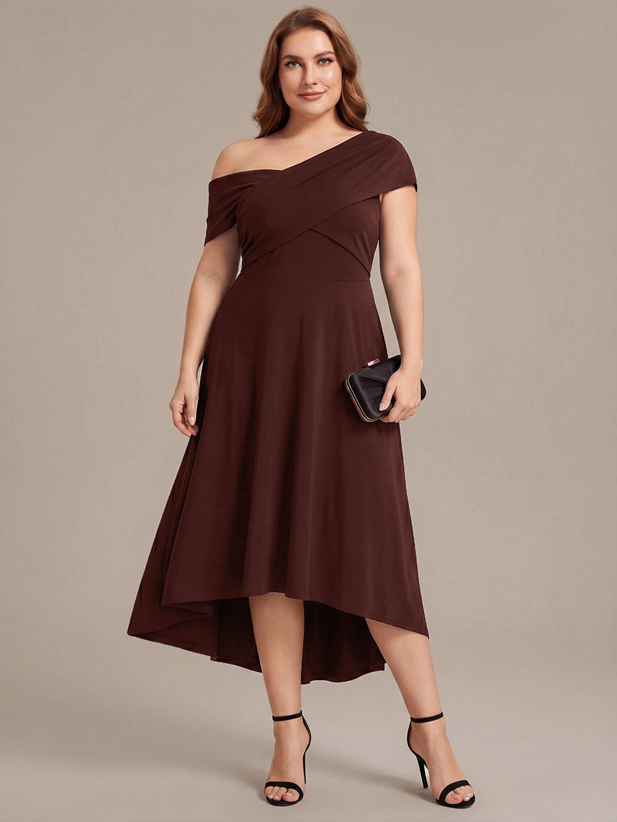 Asymmetrischer Saum V-Ausschnitt A-Linien Kleid Aus Mesh Elegantem Design Vielseitiger Tragem?glichkeit #Farbe_Chocolate Brown