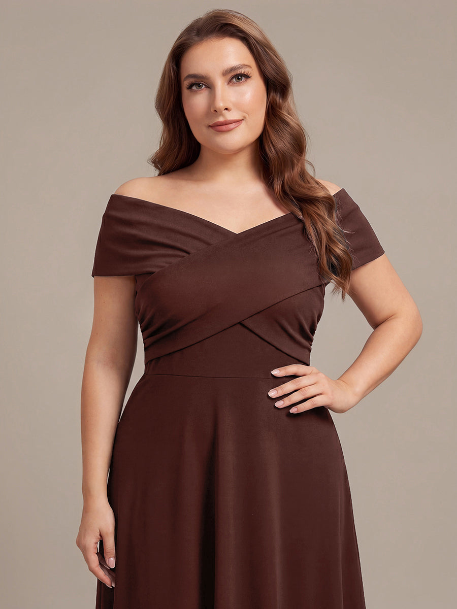 Asymmetrischer Saum V-Ausschnitt A-Linien Kleid Aus Mesh Elegantem Design Vielseitiger Tragem?glichkeit #Farbe_Chocolate Brown